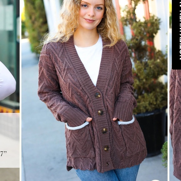 NEW BIBI BROWN SWEATER OVERSIZE CARDIGAN S M L - Picture 1 of 3